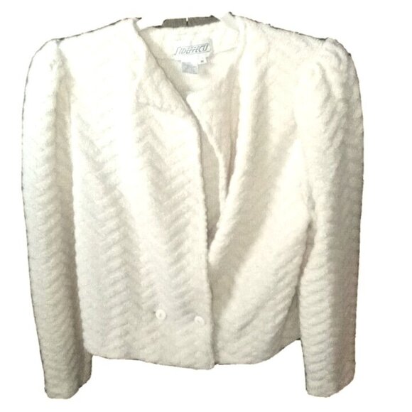 Formal Cocktail Wool Blend Sweater Jacket Medium Warm Burnout Texture Cream Y2k - Picture 8 of 9